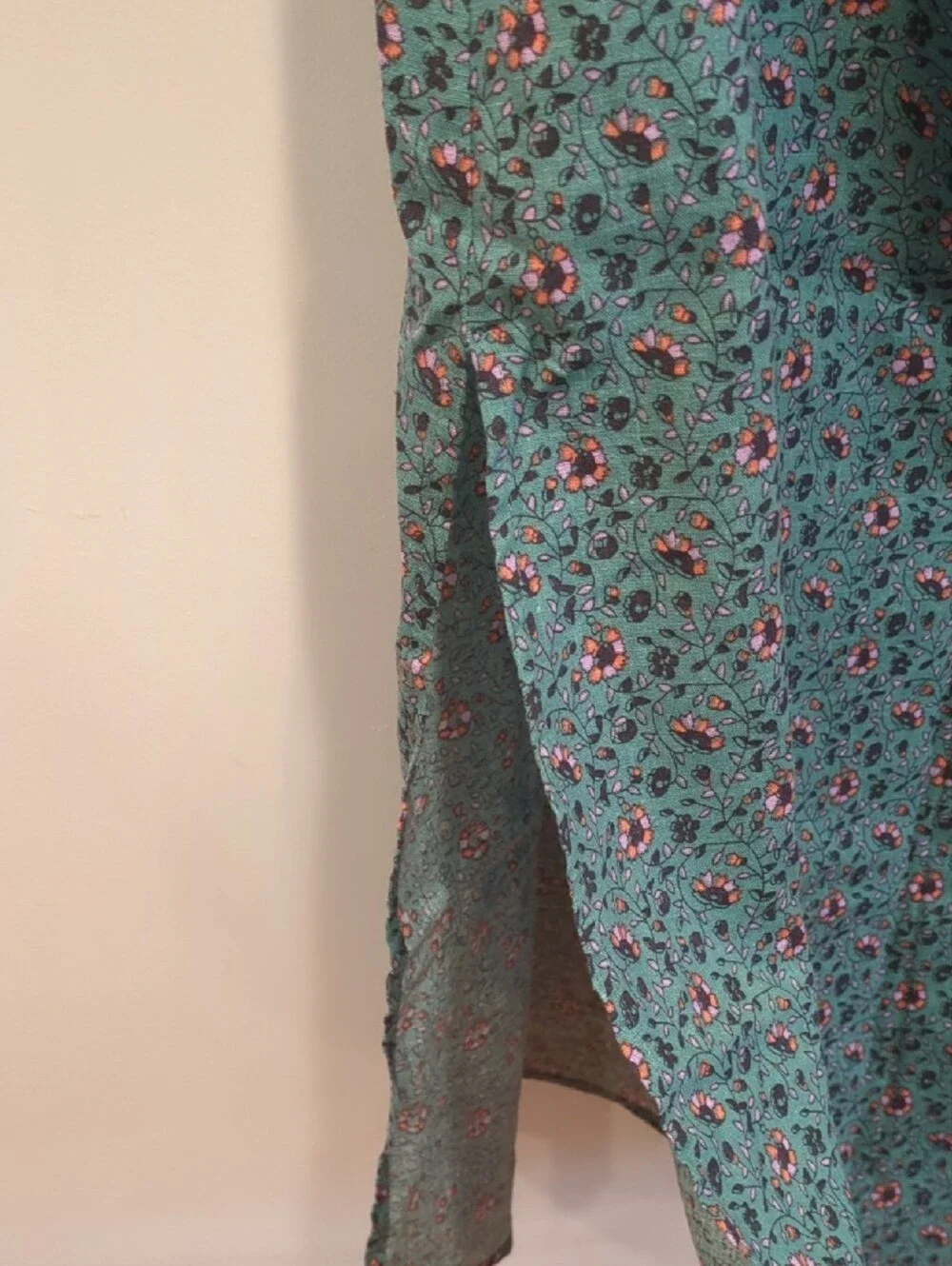 Boho Cottage Girly Flirty Romantic Marine Layer Teal Pink Floral Midi Skirt (14)